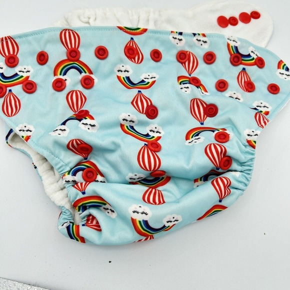 Baby Diaper Cover Pocket Adjustable Snaps Rainbow & Balloon Print One Size - Picture 5 of 5